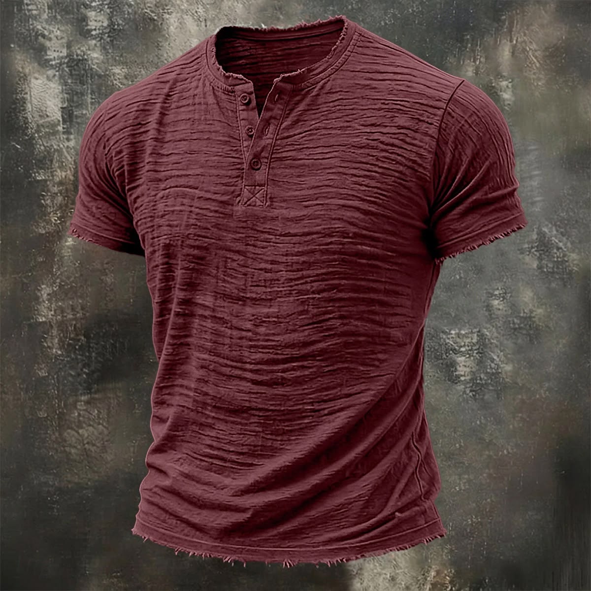 Men's Linen Short Sleeve Henley Summer Spring Solid Color Textured T-Shirt