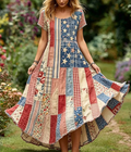 Women's Retro 250th Anniversary Flower Art Printed Dress