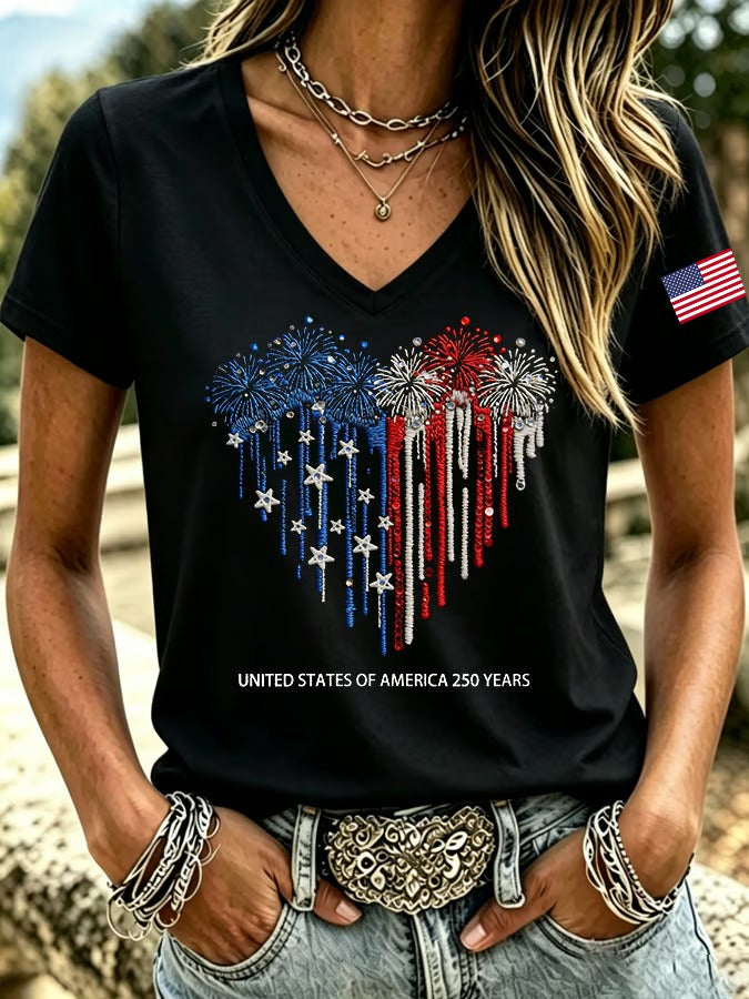 Women'S Retro Independence Day Printed Casual Short Sleeved T-Shirt