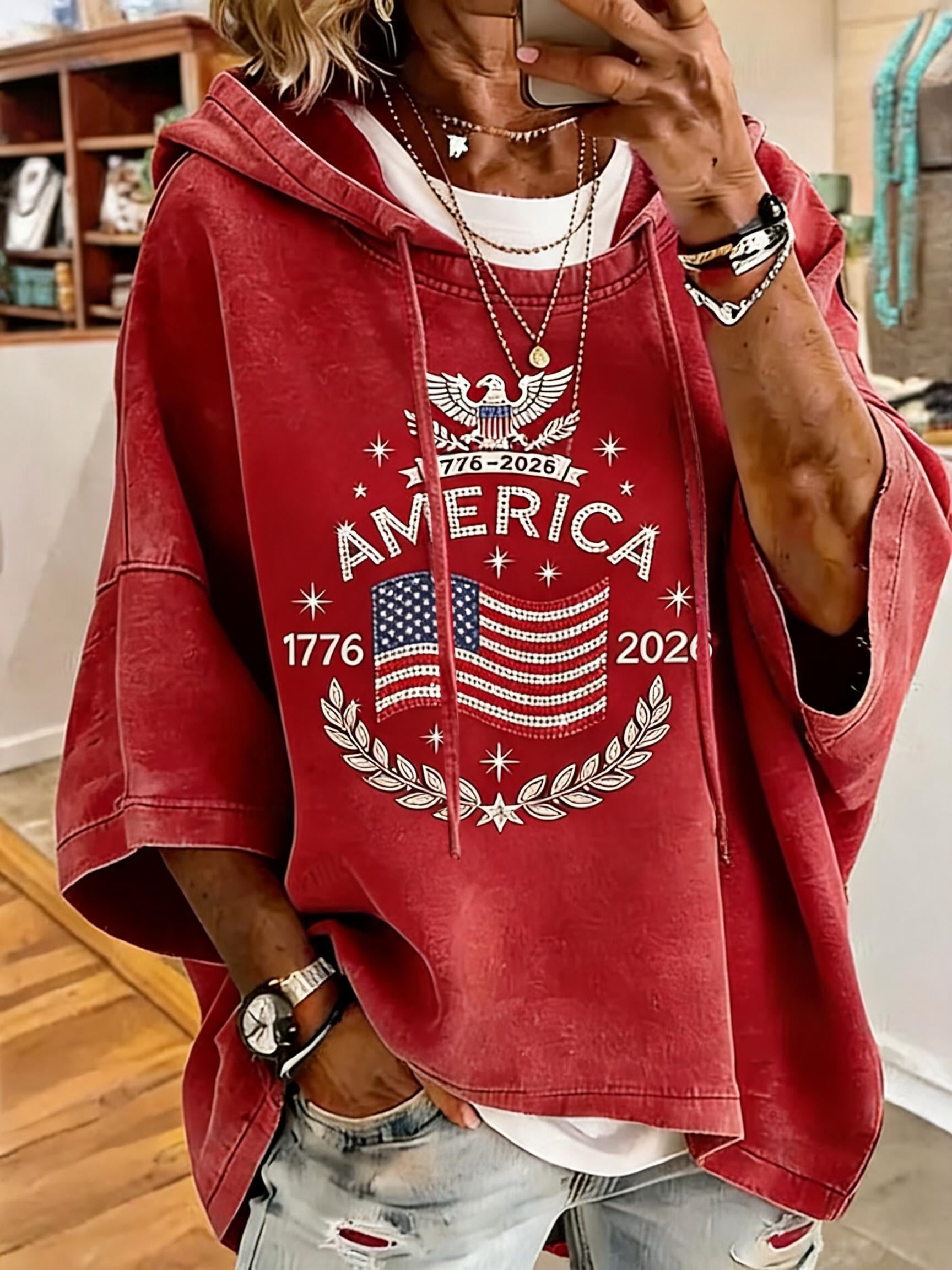 Women's Anniversary Flag Print Oversized Hoodie