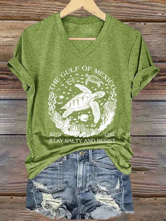 Women's The Gulf Of Mexico Printed V Neck T-shirt
