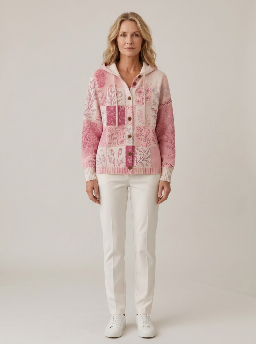 Women's Breast Cancer Awareness Pink Floral Patchwork Printed Cardigan