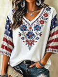 Women'S V-Neck Independent Day Printed Shirt