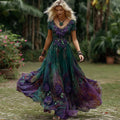 Women's Bohemian Rose Floral Pattern Casual Short-sleeve V-neck Dress