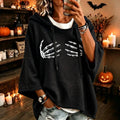 Women's Halloween Skeleton Finger Print Casual Hoodie