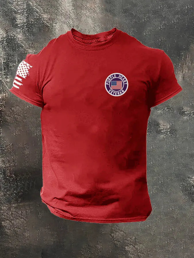 Purple Heart Veteran Pattern 100% Cotton T-Shirt