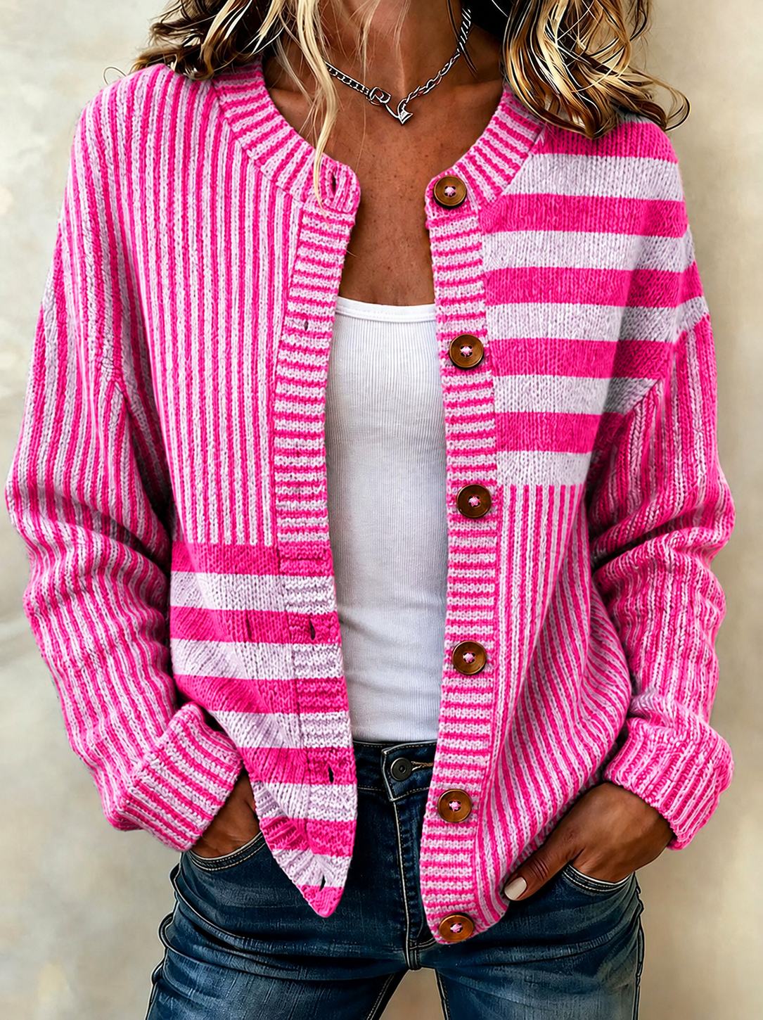 Women'S Casual Striped Art Knitted Cardigan Top