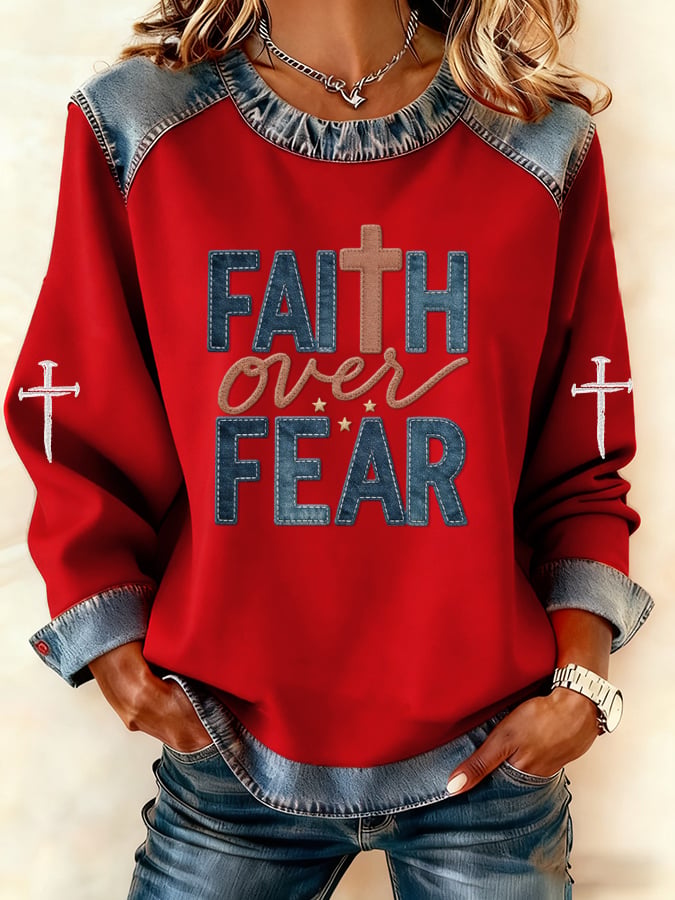 Women's Casual Retro Faith Overcomes Fear Sweatshirt
