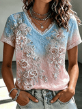 Women's Retro Breast Cancer Floral Print Top