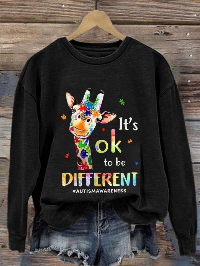 Women'S It'S Ok To Be Different Autismawareness Print Casual Sweatshirt