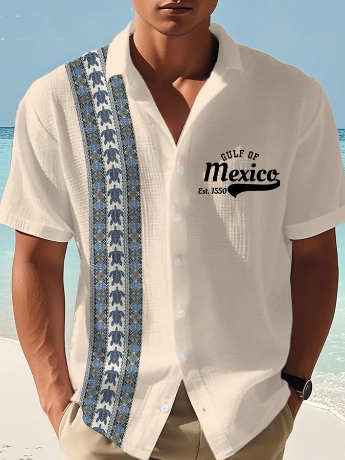 Men's Vacation Gulf of Mexico Turtle Print Waffle Shirt