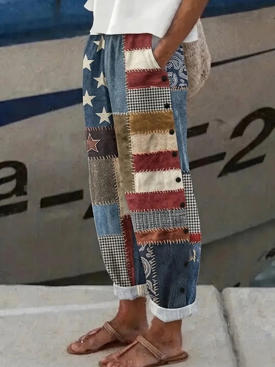 Women's Cotton Linen USA 250th Anniversary Print Pants