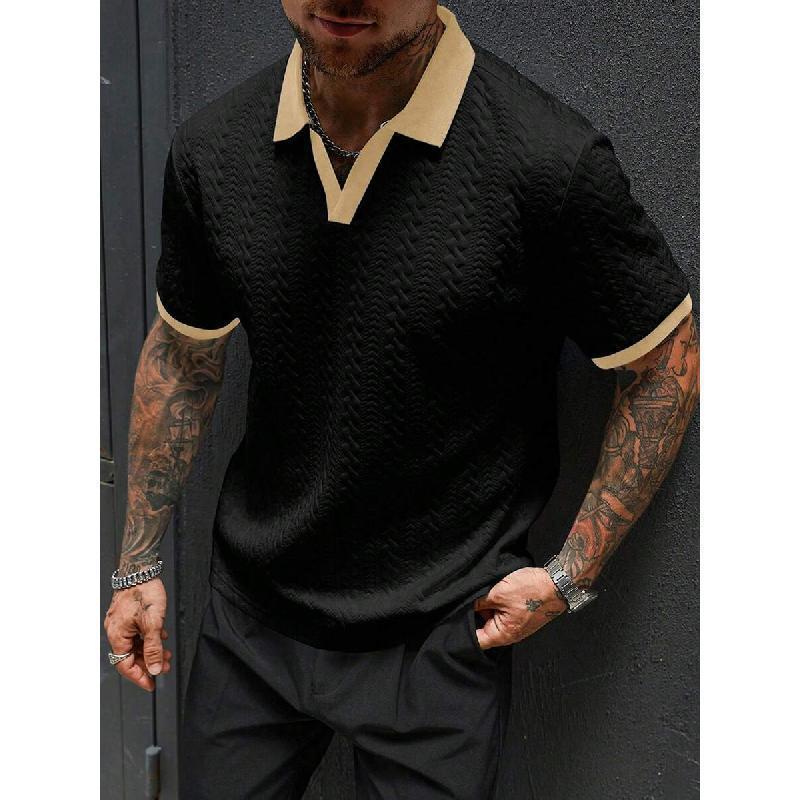 Men’s contrast-color short-sleeve casual commuter polo shirt