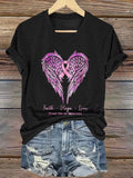 Women's Faith-Hope-Love Breast Cancer Awareness Printed Casual V-Neck T-Shirt