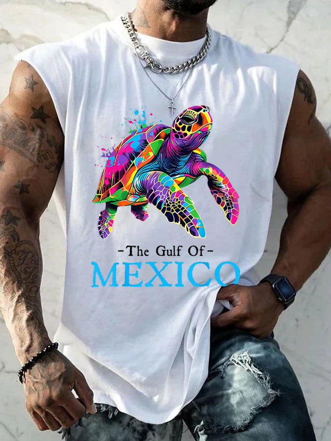 Men's Gulf Of Mexico Print Round Neck Tank Top