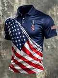 Men's Retro Artistic Faith American Flag Print Polo Shirt