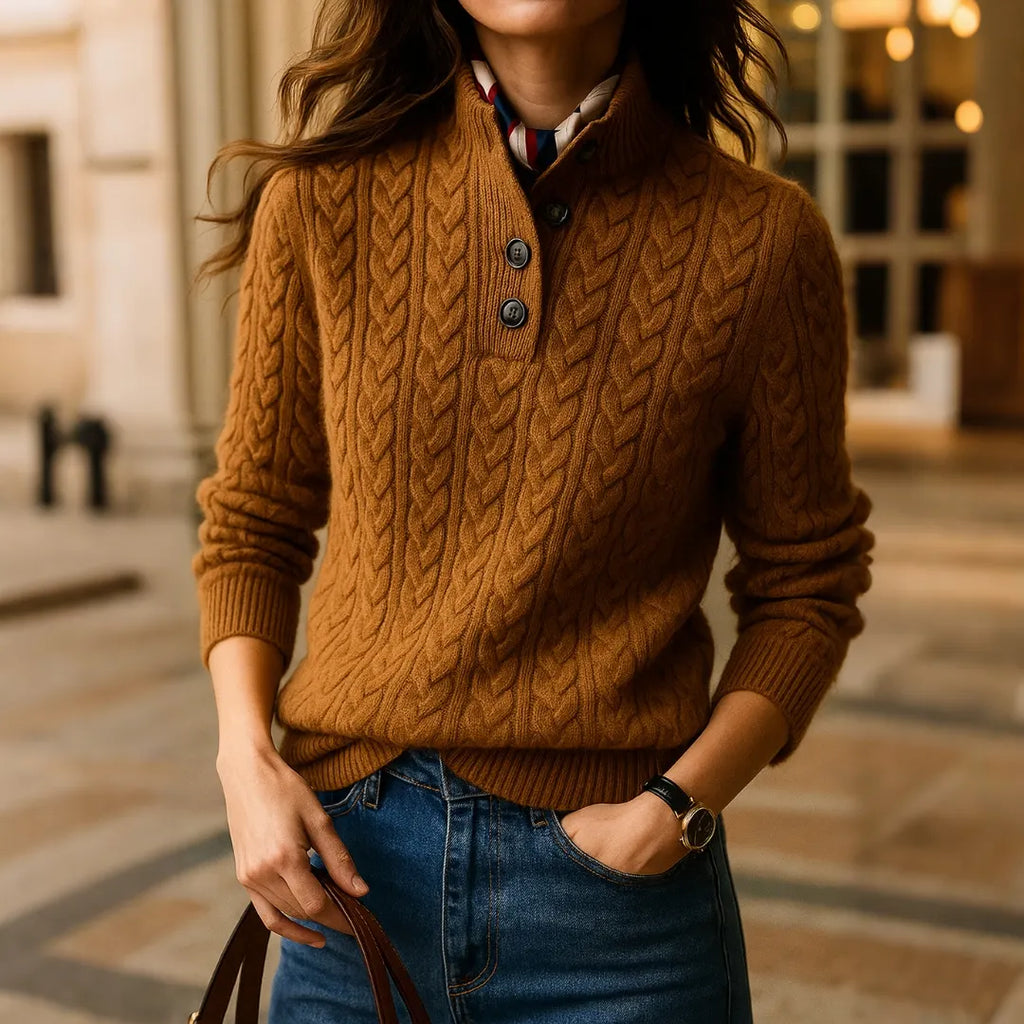 Women's Retro Simple Solid Color Cable Knit Blend Sweater