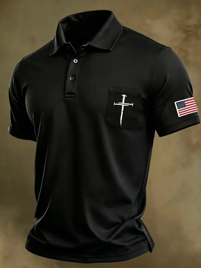 Men'S Faith Cross Printed Polo Shirt