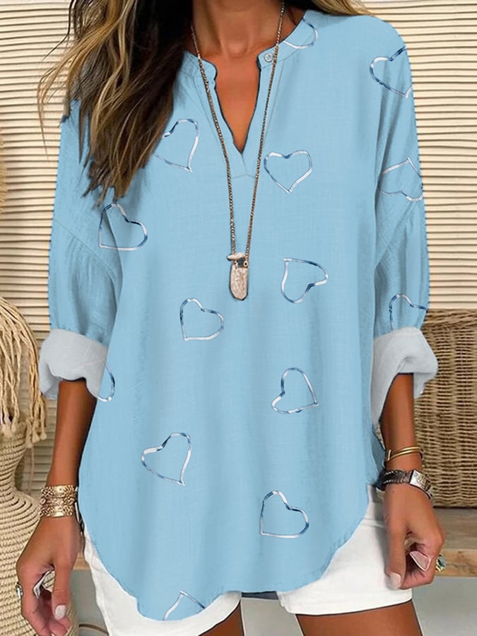 Women's Breast Cancer Awareness Print Casual Long Sleeve V-Neck Shirtt