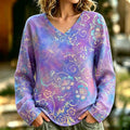 Women's Retro Gradient Floral Dragonfly Print Casual Cotton Linen Long-sleeve T-shirt