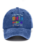 Autism Awareness I See Your True Colors Hands Print Baseball Cap