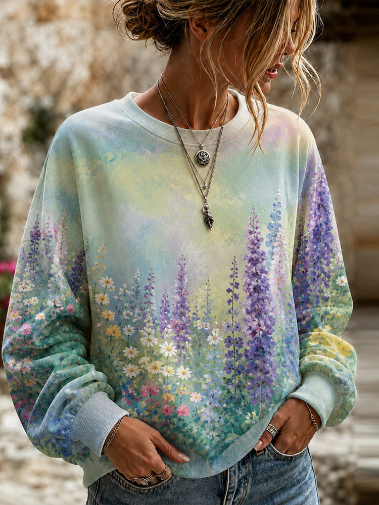 Vintage Fresh Floral 3d Print Casual Long Sleeve Sweatshirt