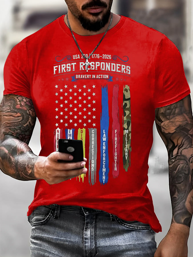 Men's Casual USA 250th Anniversary Printed Short-Sleeve T-Shirt