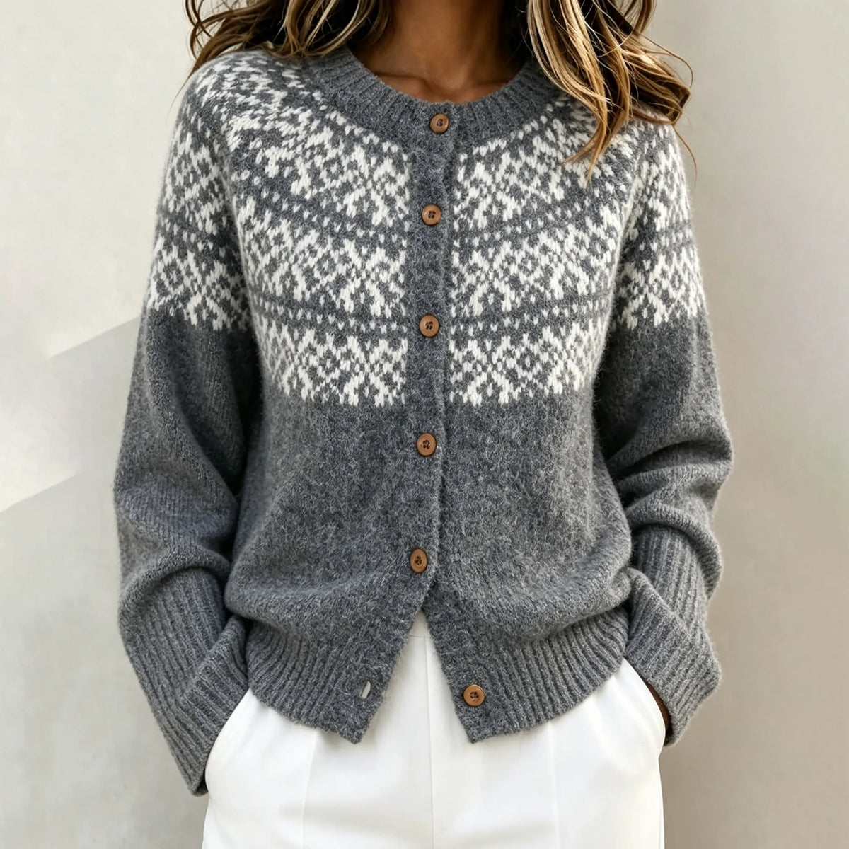 Women's Fair Isle Geometric Ethnic Pattern Knit Cardigan