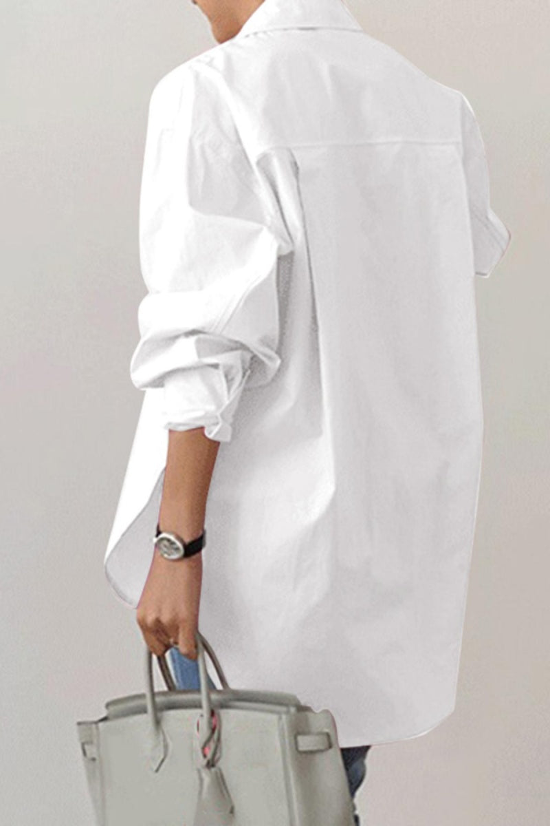 Women's Plain Button Front Drop Shoulder Shirt Blouse