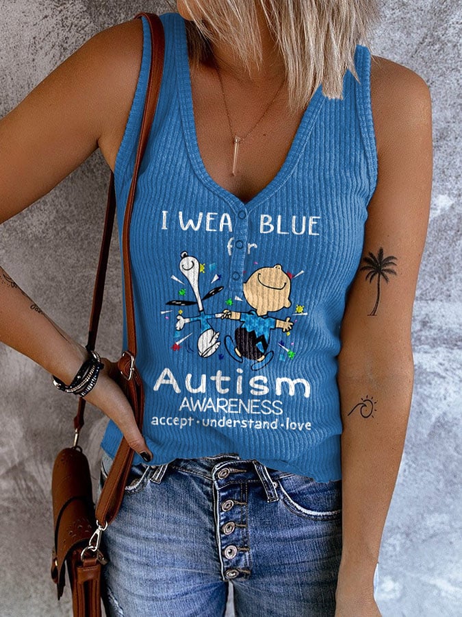 V-neck Autism Awareness I Wear Blue For Autism Print Tank Top