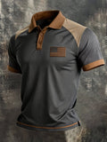 Men's Retro Patriot Color Block Polo Collar Short Sleeve