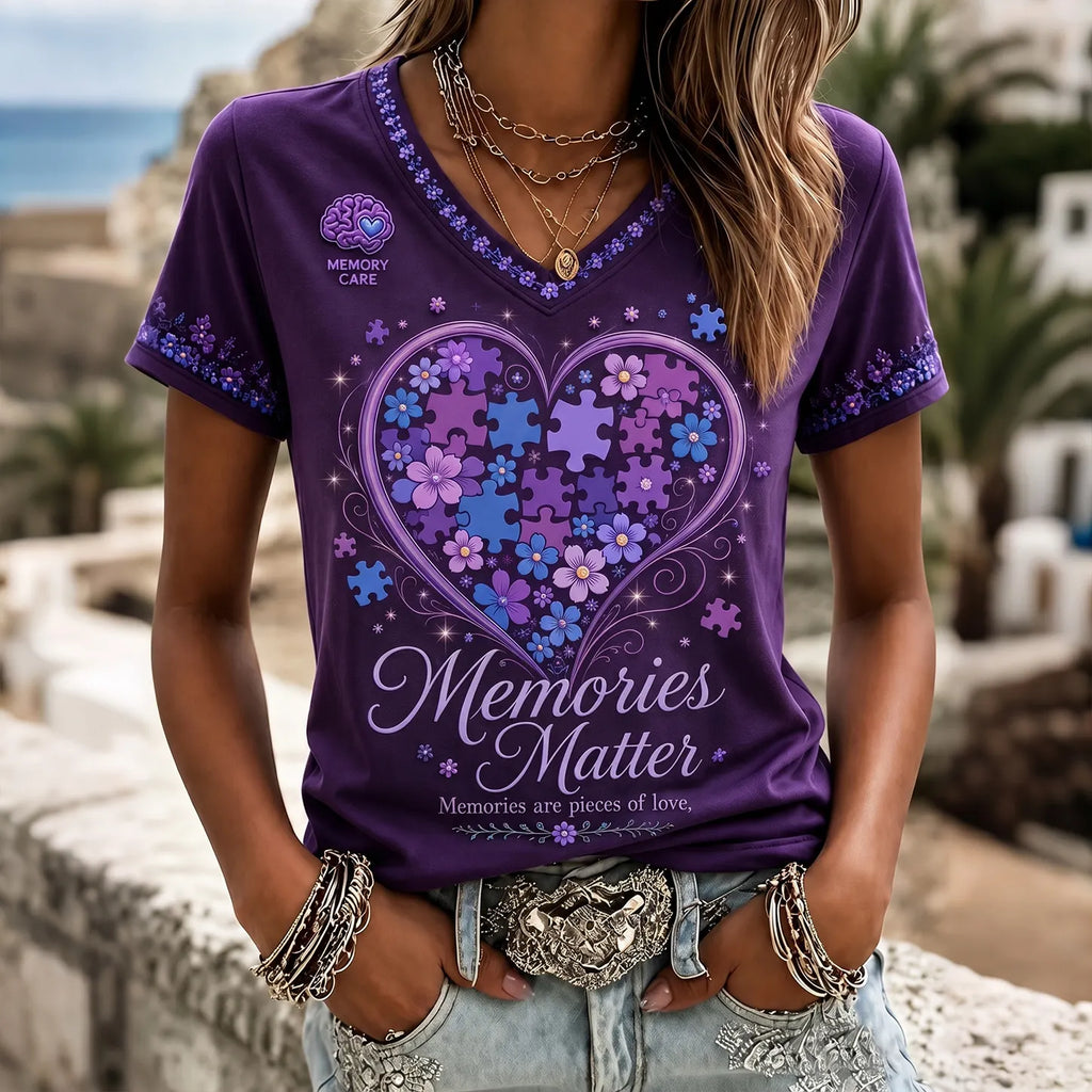 Women's Memory Care Art Pattern Alzheimer Awareness T-shirt
