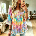 Women's Retro Peace Symbol Casual Crew Neck Cotton Linen T-shirt