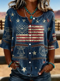 Women's Western Independence Day American Flag Eagle 1776 Printed T-shirt
