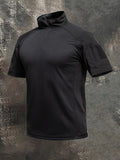 Men's Breathable Military-Style Short-Sleeve Shirt with Stand Collar and Zipper