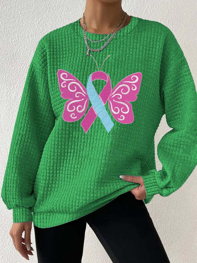 Women's Butterfly Pink Ribbon Breast Cancer Awareness Sweatshirt