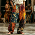 Men's Boho Sun And Moon Hippie Patchwork Art Print Loose Drawstring Waist Pants