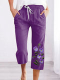 Women's Purple Flower Alzheimer's Awareness Support Cropped Pants