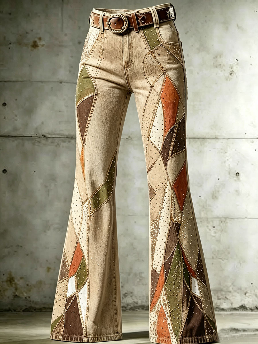 Ladies' Western Style Contrasting Denim Pants