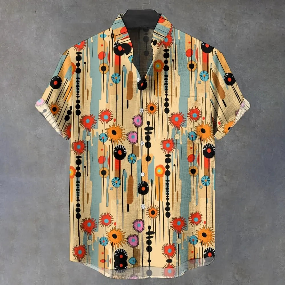 Men's Vintage Retro Floral Pattern Print Casual Shirt