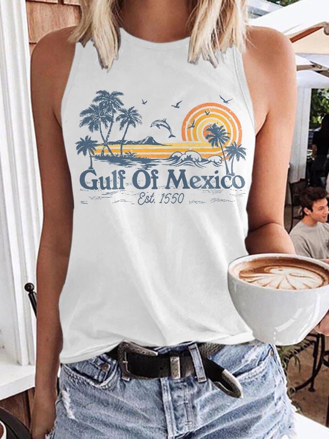 Women's Gulf Of Mexico Print Round Neck Tank Top
