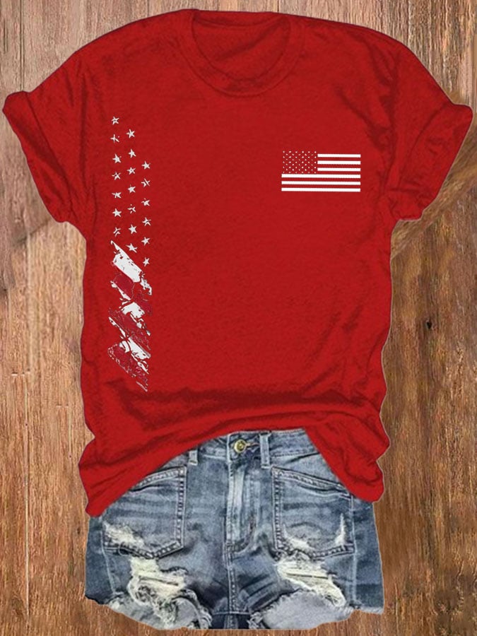 Women'S American Independence Day Flag Print Casual T-Shirt
