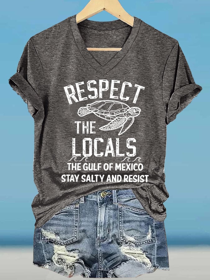 Women's Respect The Locals Gulf Of Mexico Printed V Neck T-shirt