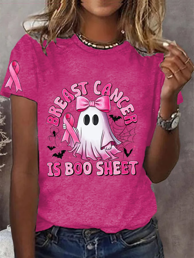 Women's Breast Cancer is Boo Sheet Printed Casual T-Shirt