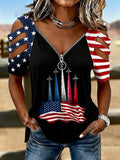 Female Casual Hollowed Out Patriotic T-Shirt
