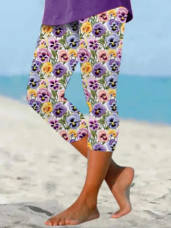 Women's Alzheimer's Pansy Print Cropped Leggings