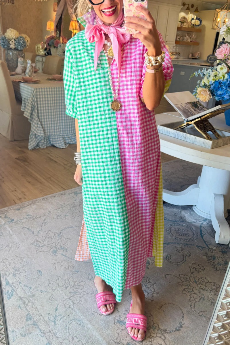 Multi Gingham Midi Dress