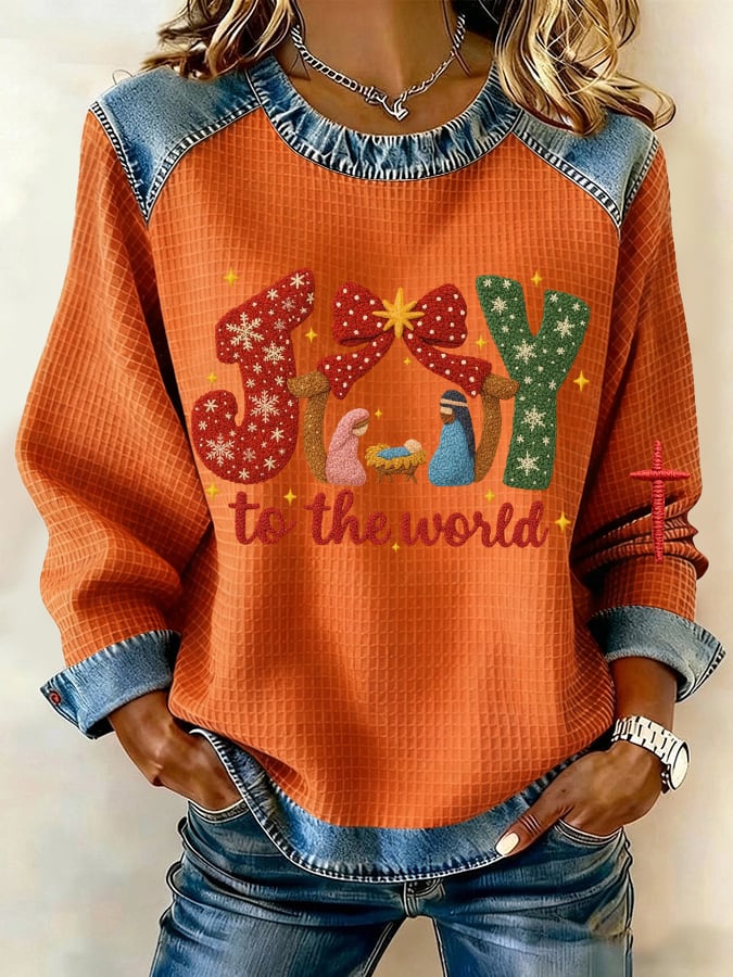 Women's Faith Print Patchwork Casual Sweatshirt