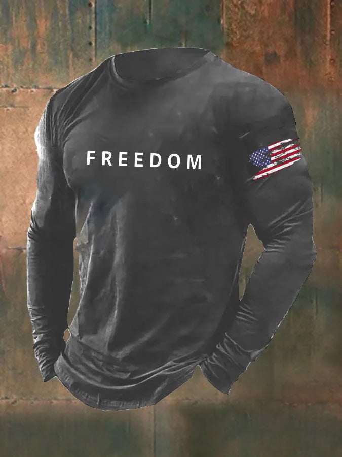 Men's Freedom Pattern Long Sleeve 100% Cotton T-Shirt
