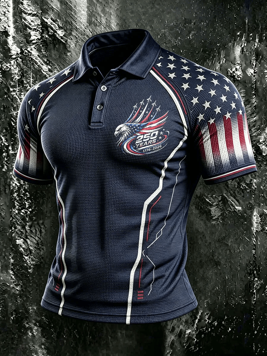 Men's The American Flag Casual Short-Sleeve Polo Shirt